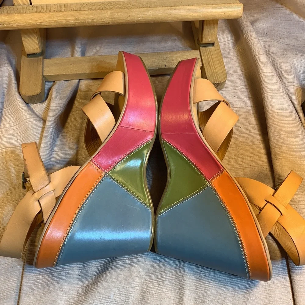 NWOT Kork-Ease leather color block wedges fun!